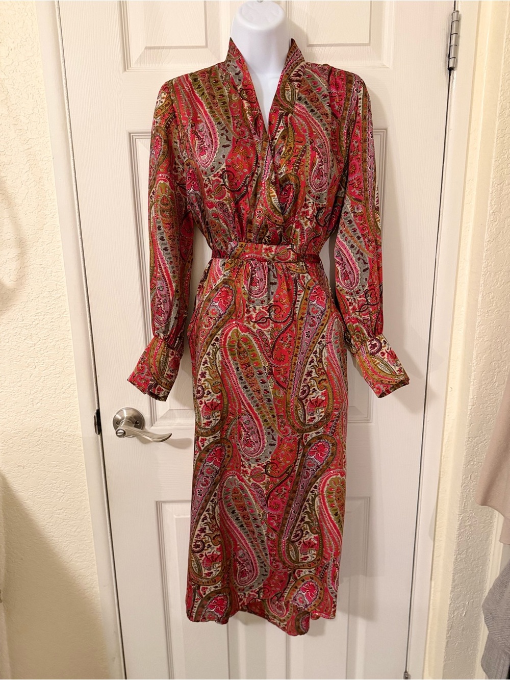 Zara Pink Paisley Long Sleeve Midi Dress